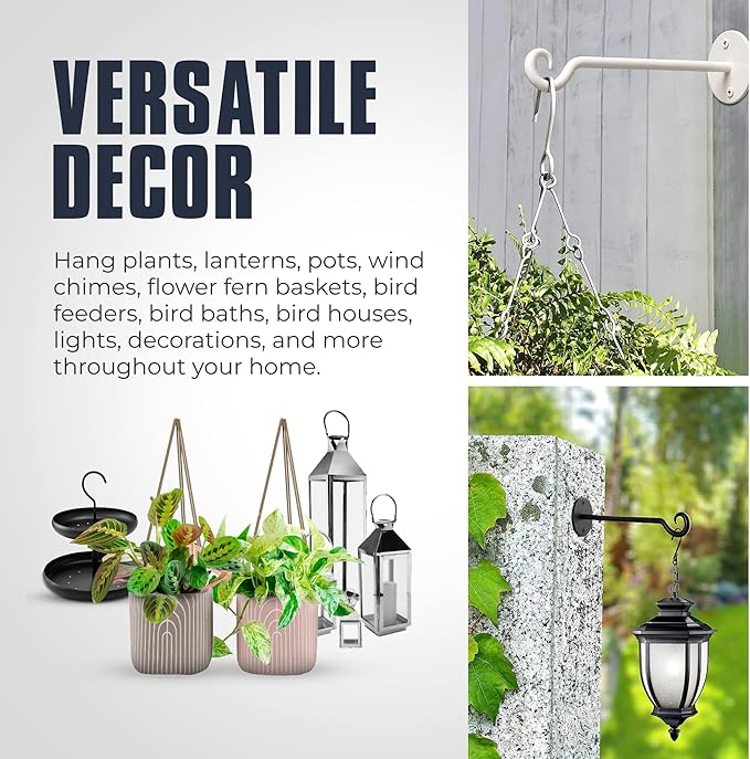 Monarch Abode Wall Mount Plant Hook Premium Metal Decorative Hanging Bracket for Plants Bird Feeders Planters Home Decor, Heavy Duty, 7.5 inch, Set of 2, White
