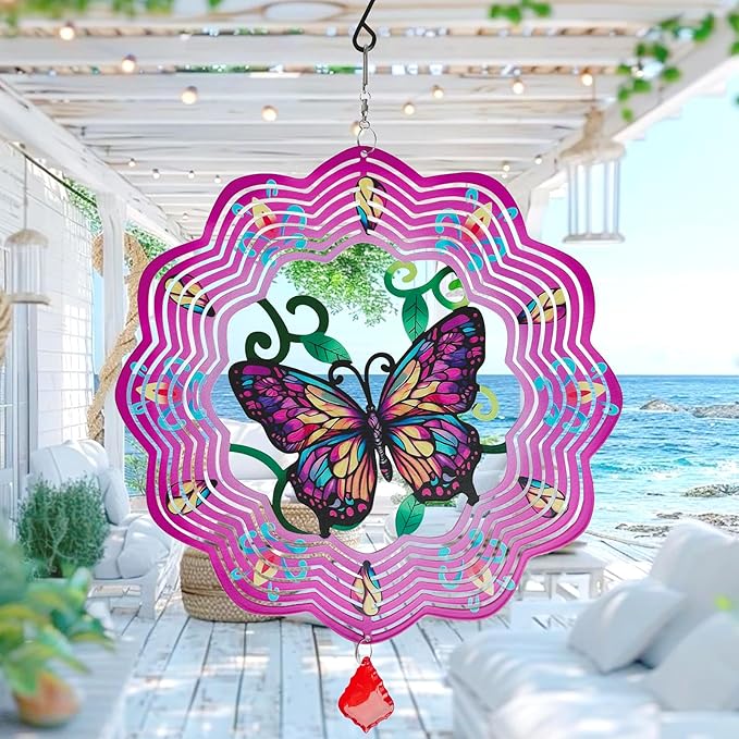 Butterfly Metal Wind Spinners - 12 Inch Hanging Metal Wind Spinner for Outdoor & Indoor Decor, Butterfly Kinetic Sculpture for Christmas Ornament Gifts, Yard Art and Garden Decorations