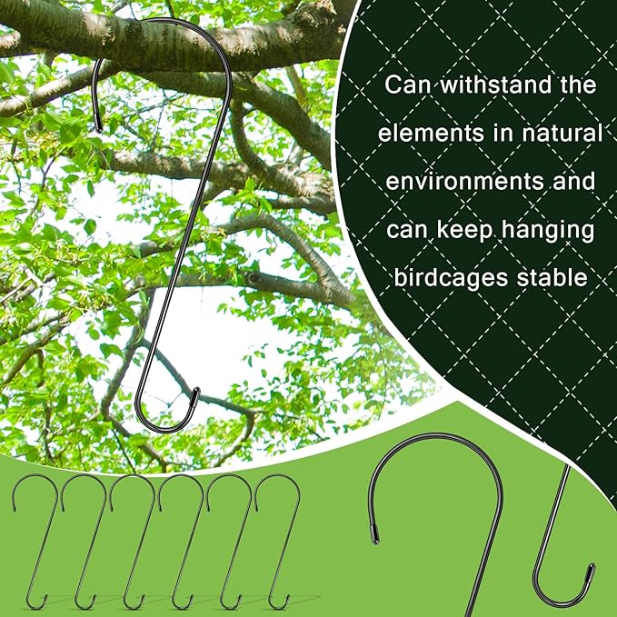 6 Pack 16 Inch Extra Large S Hooks for Hanging Plants, Rust-Proof Heavy Duty Tree Branch Hook Plant Hooks Outdoor for Hanging Bird Feeder,Patio,Indoor Uses