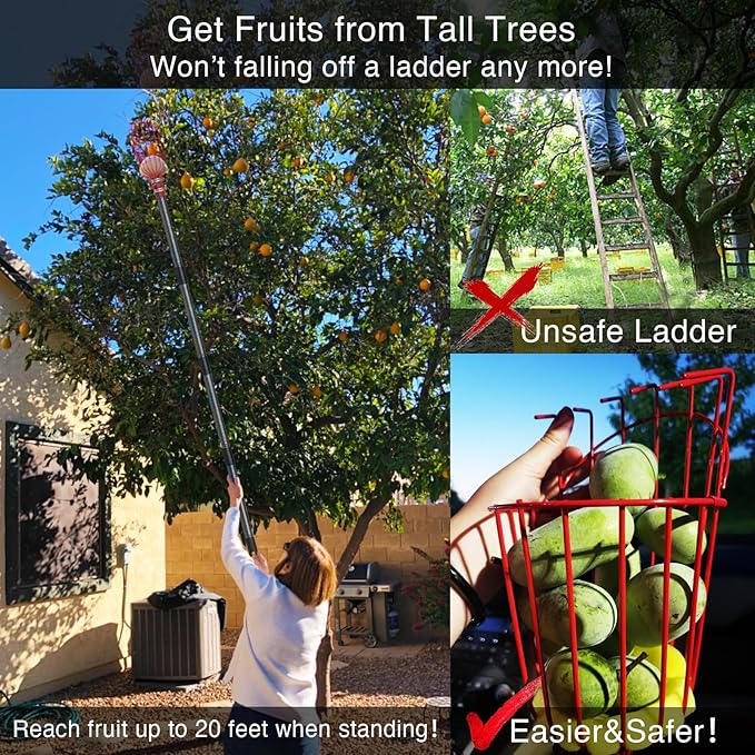DonSail Fruit Picker Pole Tool with Basket Telescoping - Adjustable Mango Picker 35-120 inch Long Handle - Apple Orange Avocado Acorn Lemon Pear Pomelo Chery Picker for Tree