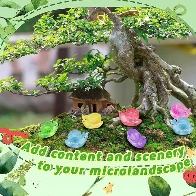 180 Pcs Luminous Resin Snail Miniatures Mini Animals Figures Cute Snail Figurine Fairy Decor Animal Ornament for Garden Landscape Home Accessories Craft Cake Decoration DIY