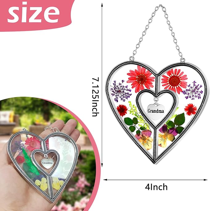 KY&BOSAM Suncatcher Stained Glass Grandma Heart Gifts for Women Mother`s Day Grandma Gift Gifts for Grandma from Daughter Son Indoor Decor Yard Decor for Mother Day Christmas Birthday Gift