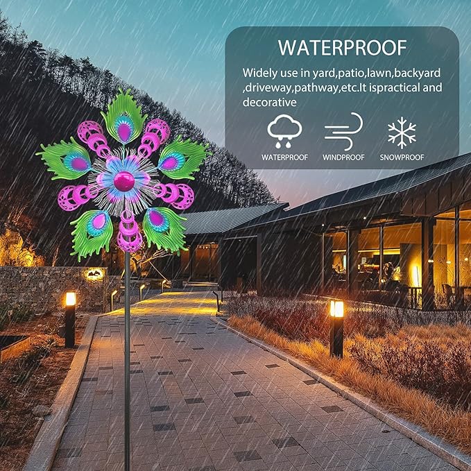 Solar Peacock Wind Spinners for Yard and Garden, 40 Inch Solar Windmill Garden Whirligig Kinetic Spinners Decor for Lawn,Patio&Yard, Metal Whirligigs Purple Wind Spinners Outdoor