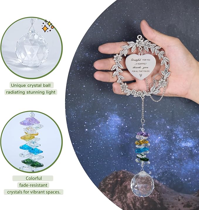 Thank You Sun Catcher Gifts with Engraved Message - Unique Appreciation Gift/Thank You Gift for Women, Friends, Coworkers, Teachers- Gratitude Gifts Hanging Crystal Suncatcher Ornament