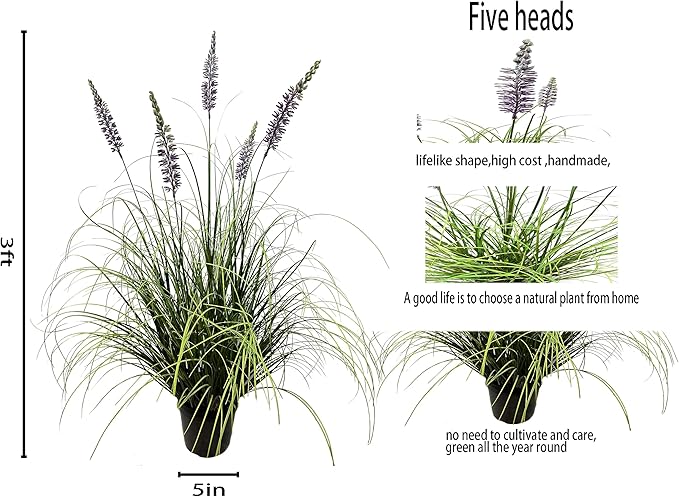 Artificial Plant 35in(2pack) Tall Artificial Lavender Plant,Faux Plants Indoor Home Decorative Artificial Plants & Flowers in Pot Fake Plant, House Plant Indoor