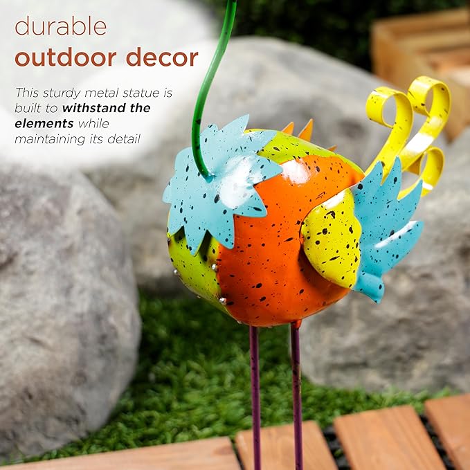 Alpine Corporation LAZ328HH Quirky Metal Rainbow Bird Decor, Animal Statue for Patio, Lawn & Garden, 21" H, Multicolor