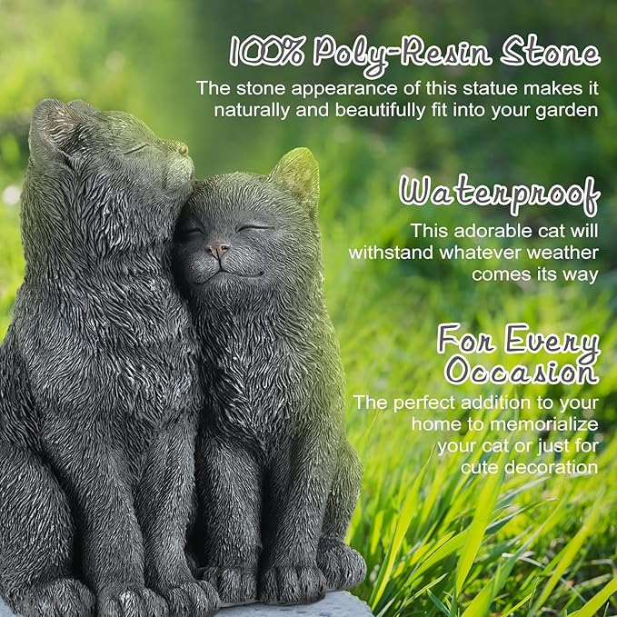 Wenqik Black Cat Statue for Garden Couple Kitten Figurines Decor Resin Cat Sculpture Decorative Garden Statues for Outside Patio Yard Farmhouse Gifts for Animal Lovers Mom 8.66 x 5.7 x 10.62 Inch
