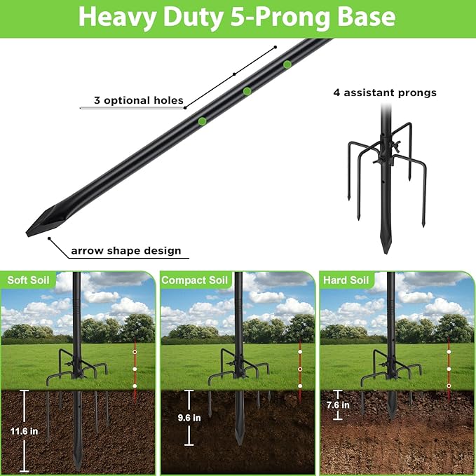 Shepherds Hooks, 62" Bird Feeder Pole for Outdoor, 4/5” Thick Hummingbird Feeders Stand Heavy Duty, Hanging Plant Hanger Stake with 5-Prong Base, Metal Shepard Stick