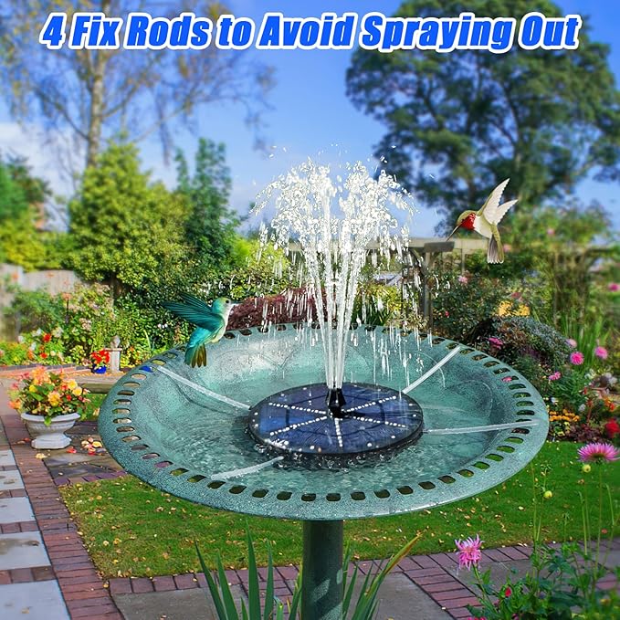 Solar Bird Bath Fountains Upgraded, 4W Solar Powered Water Fountain Pump with 4000 Battery, 7 Nozzles & 4 Fixers, Colorful LED Lights for Garden, Swimming Pool, Pond, and Outdoor Decor