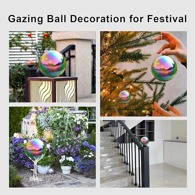 Nerien Gazing Ball, 2 Inch Stainless Steel Garden Mirror Globe, Polished Ornament Sphere, Hollow Floating Reflective Hemisphere, for Home Outdoor Pond Housewarming Swimming Decoration, Rainbow, 5pcs