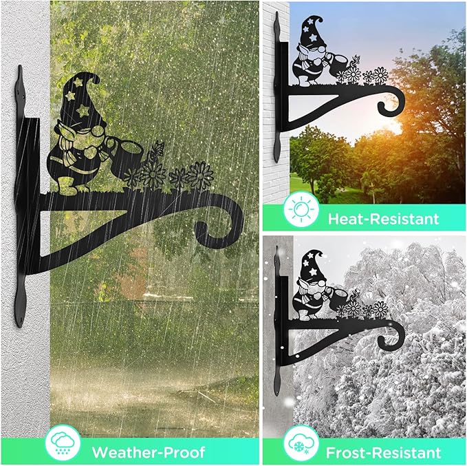 Christmas Plant Hangers Outdoor Iron Heavy Duty Ornamental Gnome Silhouette Wall Mounted Hanging Plant Bracket for Flower Pot Lantern Bird Feeder Wind Chimes Christmas Decoration