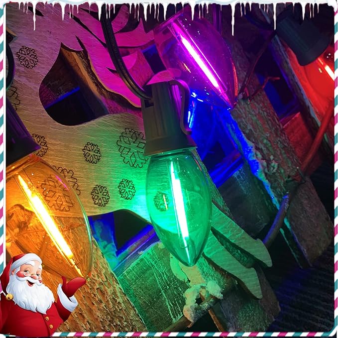 C9 LED Christmas Lights Outdoor,25FT Multicolored Christmas Lights with 26 Colorful Clear Multicolor LED Bulbs,Connectable Old Fashioned Christmas Lights for Garden Patio Xmas Tree Party Home Decor