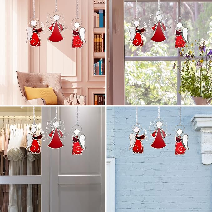 Angel Stained-Glass Sun-Catchers for Window Hangings,3PCS Handmade Stain Glass Angel Suncatchers Ornament for Women,Christmas Tree Decor Memorial Gifts for Mom