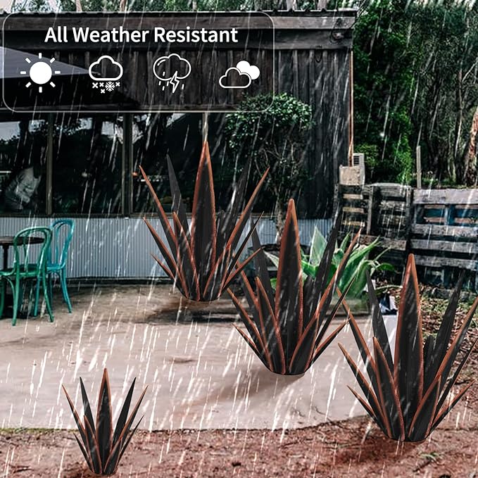 Large Tequila Rustic Sculpture, Rustic Metal Agave Plants for Outdoor Patio Yard, Home Decor Hand Painted Metal Agave Garden Yard Statue, Outdoor Lawn Ornaments Yard Stakes (Black -L)