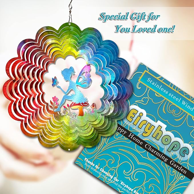 Wind Spinner - Fairy Wind Spinners Outdoor, Hanging Wind Sculpture, 3D Metal Fairy Wind Catcher, Kinetic Garden Decoration Yard Art Decor, Lovely Gifts for Mother Wife Sister Daughter Girl
