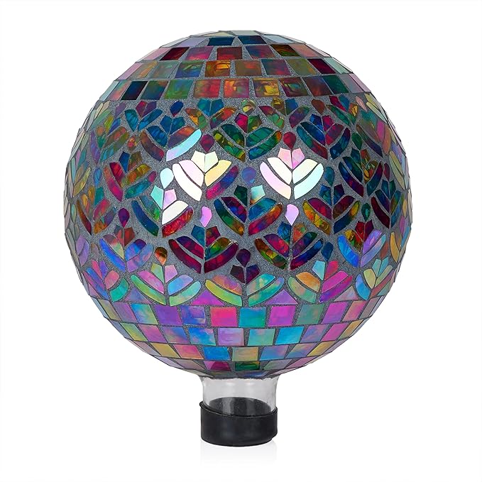 Alpine Corporation GBT118 Mosaic Peacock Gazing Ball, Stylish Décor for Garden, Patio, & Lawn, 12" H, Multicolor