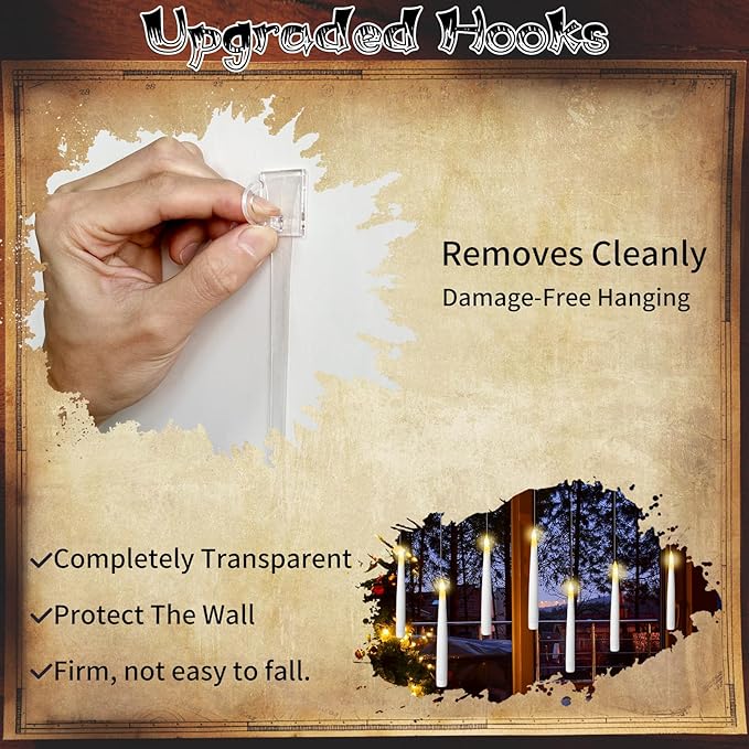 20pcs Flameless Candles with Wand, Hanging Window LED Candle, Battery Operated Warm Light Flickering Candle, Taper Candle Set for Christmas, Wedding, Birthday Party, Valentine's Day Gift