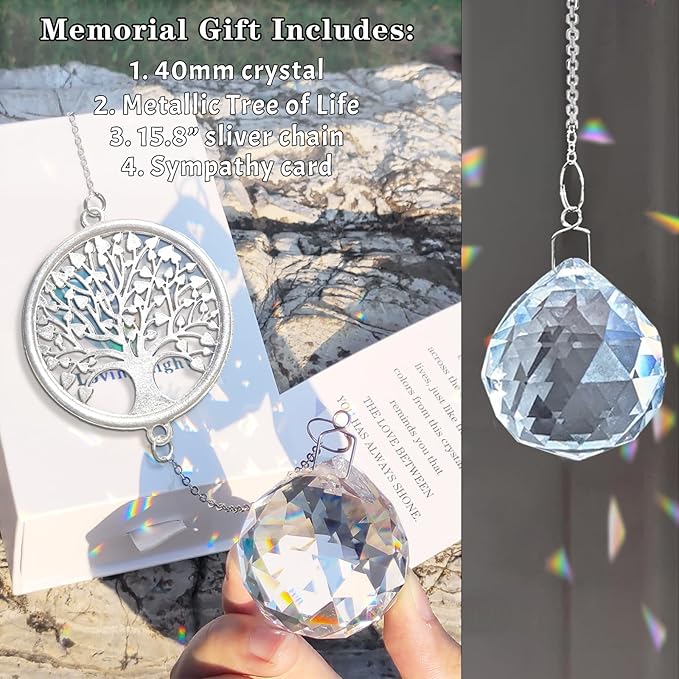 Memorial Gifts for Loss of Loved One, Unique Sympathy Gift Idea Crystal Ball Window Suncatcher, Rainbow Bereavement Grief Gift Box for Loss of Mom Grangma Son Daughter Friend Dog, Tree of Life