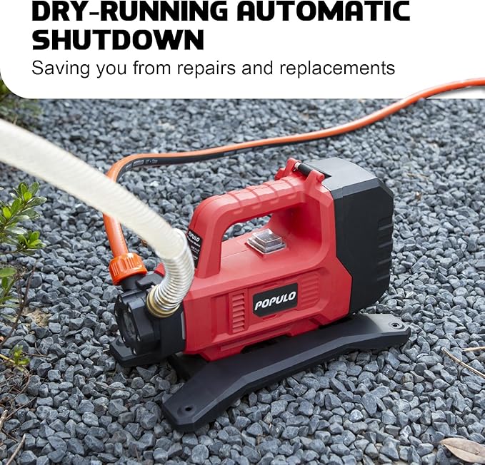 POPULO Hybrid Water Transfer Pump, 20V or 120V Portable Cordless Utility Pump, Upgraded 325 GPH Electric Transfer Water Pump with 4.0Ah Battery for Rain Barrel, RV, Tank, Irrigation, Ponds, Garden