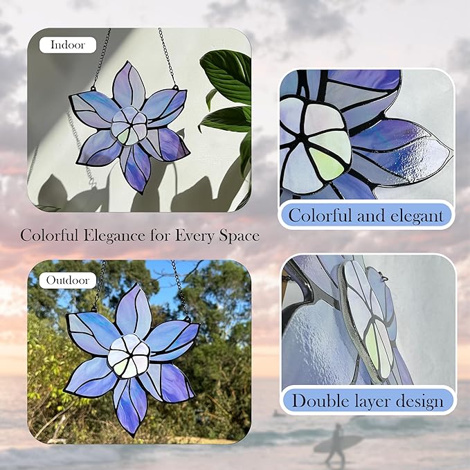 Stained Glass Window Hanging - Double-Layered Flowers Stain Glass Decoration Sun Catchers Indoor Window,Floral Suncatcher Gift for Mom Grandma Nana Aunt