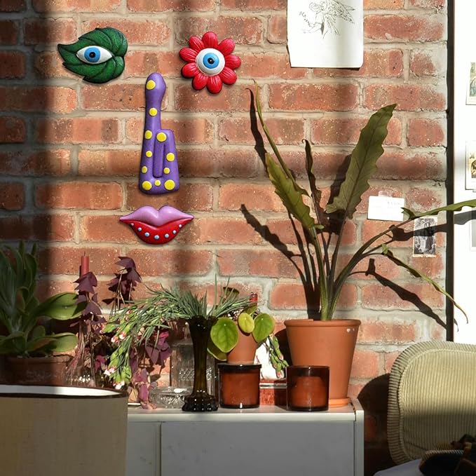 Tree Faces Decor Outdoor,Funny Tree Faces Sculpture,Colorful Fence Decorations Outdoor,Suitable for Yard and Garden Art Décor(1pcs, Colorful Leaves)