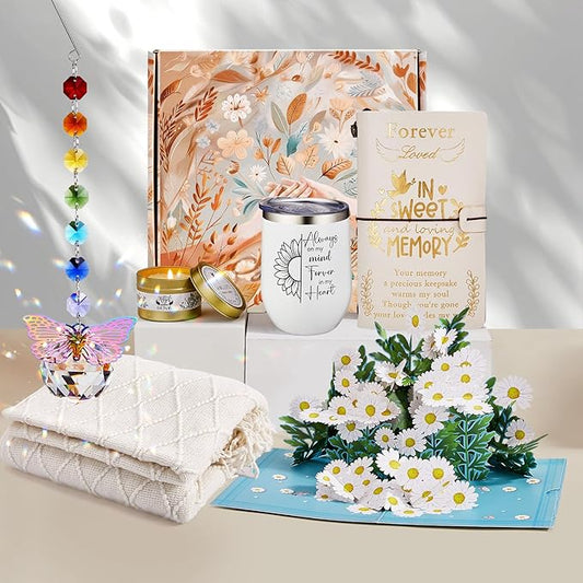 Sympathy Gift Baskets, Unique Memorial Gifts for Loss of Loved One, Bereavement Grief Gift Idea with Crystal Suncatcher, Condolences Gift Basket Box for Women, Sorry for Your Loss Mom Dad Friend Baby