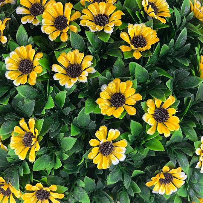 Sunnyglade 2 PCS 15 inch Artificial Plant Topiary Ball Faux Boxwood Decorative Balls for Backyard, Balcony,Garden, Wedding and Home Décor (Yellow)