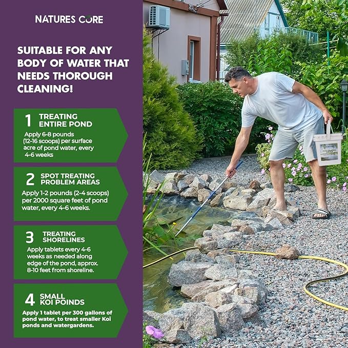 Nature's Core Muck Removal Tablets Natural Pond Sludge Remover, Cleans & Clears Away Muck & Sludge, Safe for The Environment, Treats 1,500 Sq Ft, 3 Month Supply, 8 Scoops, 4 lb