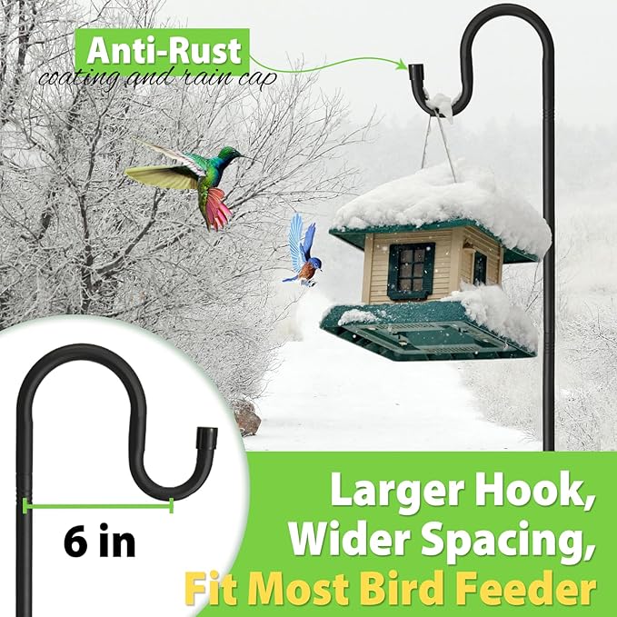 Shepherds Hooks, 78" Bird Feeder Pole for Outdoor, 4/5” Thick Hummingbird Feeders Stand Heavy Duty, Hanging Plant Hanger Stake with 5-Prong Base, Metal Shepard Stick