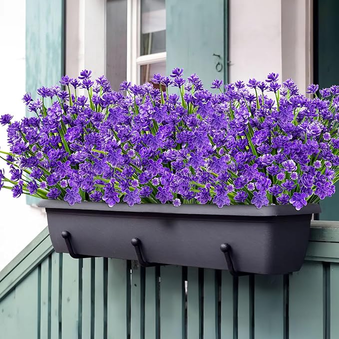 24 Bundles Artificial Flowers for Outdoor,No Fade Fake Plastic Flowers Faux Plants for Decoration Hanging Planters Indoor Outside Garden Porch Window Box Home Wedding Farmhouse