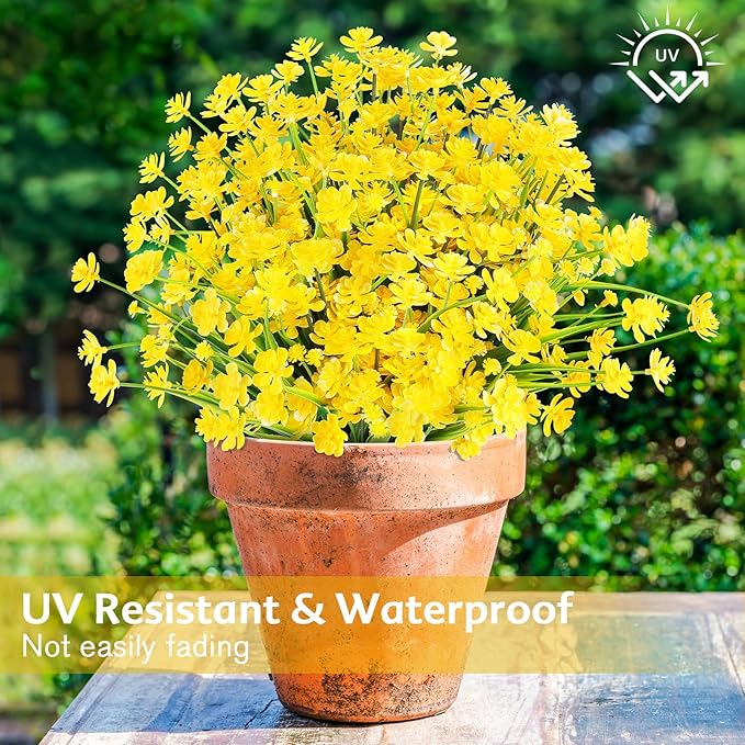 24 Bundles Artificial Flowers for Outdoor,UV Resistant No Fade Fake Plastic Flowers Faux Plants for Hanging Planters Decoration Indoor Outside Garden Porch Window Box Home Wedding Farmhouse