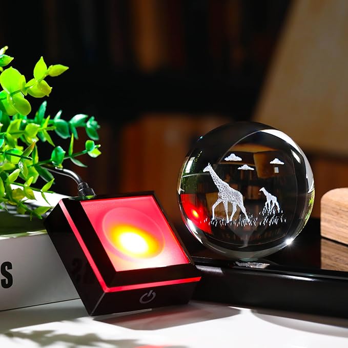 Giraffe Gifts for Women Men 3D Crystal Ball 3.14'' - Laser Giraffe Decor Glass Animals Figurines Statue Stuff for Room Night Light Giraffe Gifts for Mom