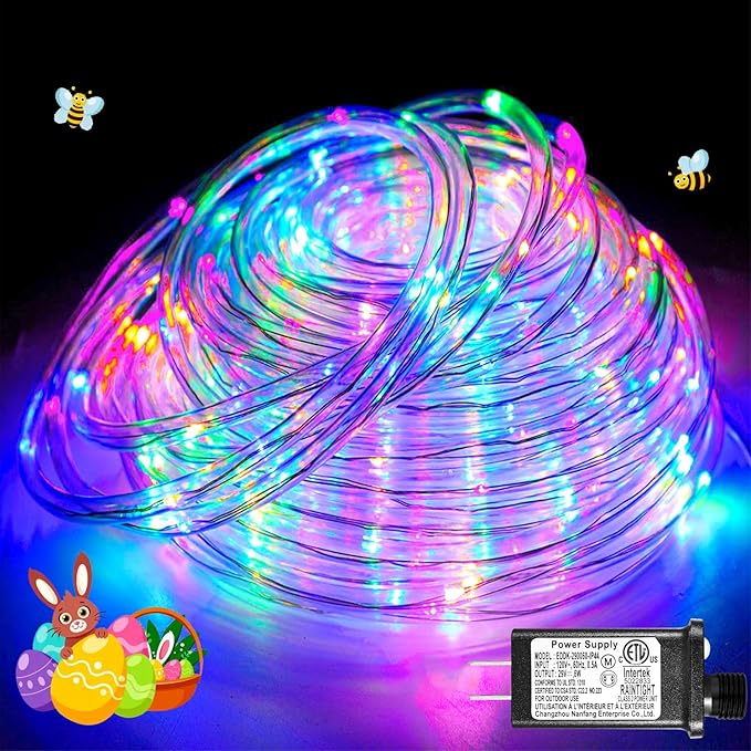 Easter Lights, 100FT 300 LED Rope Lights Outdoor, Plug in String Lights with Waterproof 8 Modes, Connectable Twinkle Light for Indoor House Patio Garden Party Decorations, Pastel Multicolor