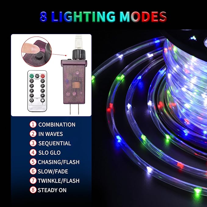 LED Rope Lights for outside 150Ft LED Rope Lights Outdoor Waterproof, 643 LEDs 110V 8 Modes Remote Led Color Christmas Rope Lights Indoor Outdoor Party Holiday Garden Decoration (Multicolor)