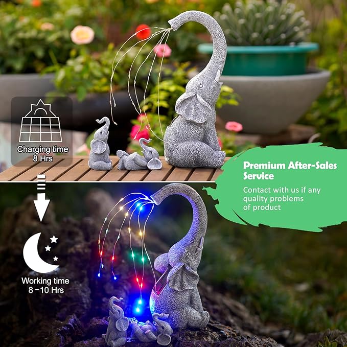 Solar Elephant Statues for Garden Decor: Outdoor Sculptures for Lawn Ornaments - Porch Patio Balcony Front Yard Birthday Gifts for Mom Grandma Women