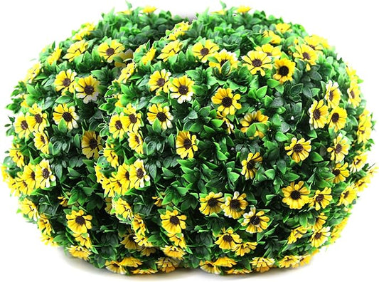 Sunnyglade 2 PCS 15 inch Artificial Plant Topiary Ball Faux Boxwood Decorative Balls for Backyard, Balcony,Garden, Wedding and Home Décor (Yellow)