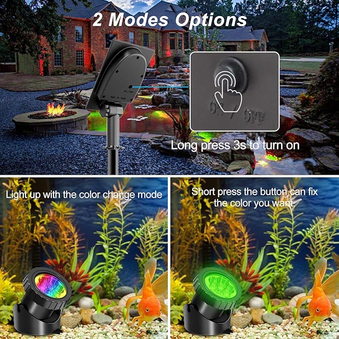 T-SUN Solar Pond Lights, 3 in 1 RGB Color Changing Underwater Pond Lights, Outdoor Waterproof LED Landscape Spotlights for Fish Tank Garden Yard Pool Pond Fountain Waterfall Decoration(3 Head Lamp)