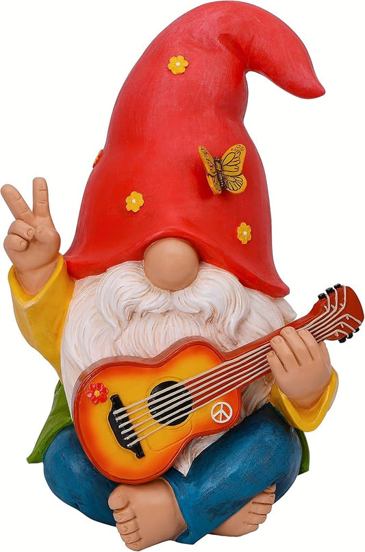 Mood Lab Garden Gnome - Funny Hippie Gnome Figurine - 9.25 Inch Tall Lawn Statue - for Outdoor or House Decor