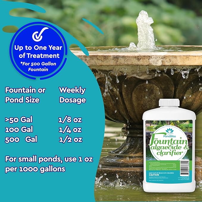Algaecide for Fountains – Clarify and Controls Algae for Large and Small Fountain - 32 oz (Quart)