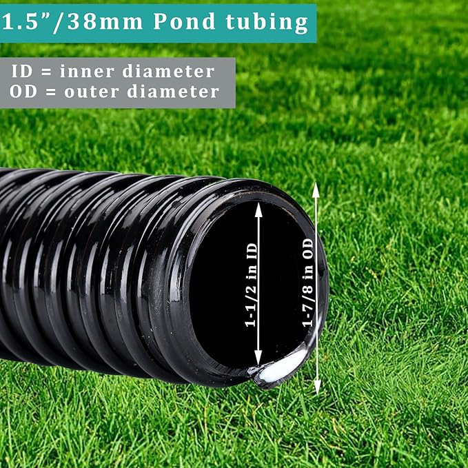 Pond Tubing ID 1 1/2” × 50ft Black Corrugated Flexible Reinforced Waterfall Pond Tube Sump Pump Hose, Non-toxic & Kinkproof (50 ft, 1 1/2" ID 38mm)