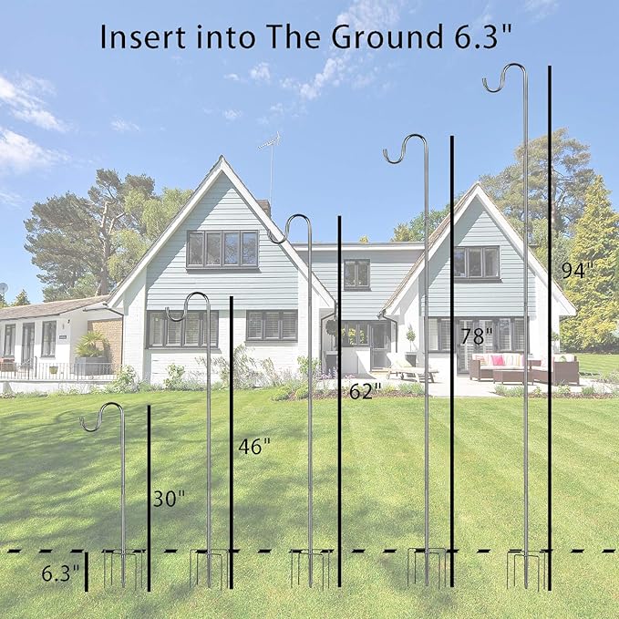 Shepherds Hook for Outdoor, 30 Inch Tall & 5/8 Inch Diameter Stainless Steel Heavy Duty Poles to Hang Outdoor Lights with 5 Prongs Base, Suitable for Bird Feeders or Wedding Decors(1pack)