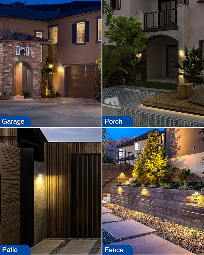 Peasur LED Solar Lights Outdoor Motion Sensor, 2 Packs Waterproof Solar Power Fence Security Lighting, 3 Mode Yard Deck Lamp for Wall Stairs Home Outside Warm White