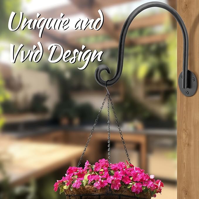 AJART Hanging Plant Hanger Outdoor: Bird Feeder Wall Hooks - 8 Inch Plant Bracket Hook for Hanging Flower Baskets 2 Pieces