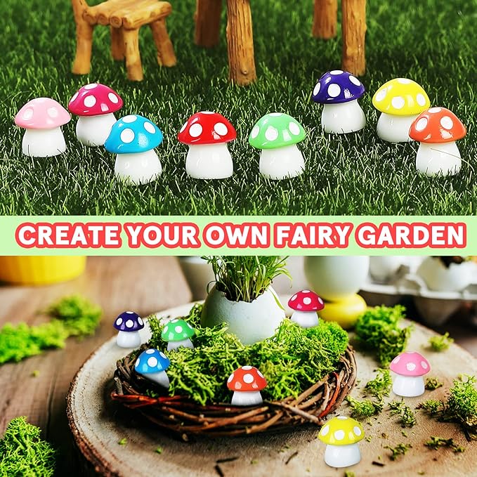 200 Pieces Tiny Mushrooms Garden Decor | Fairy Garden Mushrooms Ornaments | Miniature Home Décor | DIY Bonsai Craft (Multi-Color)