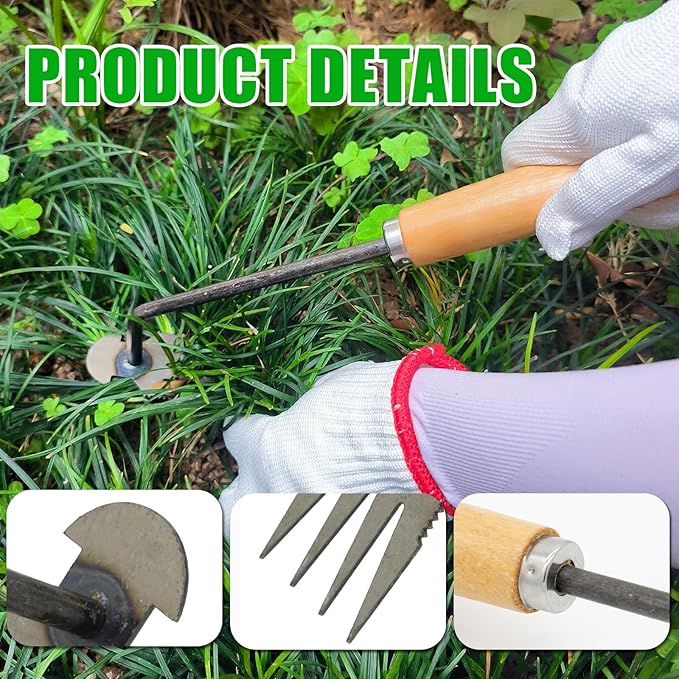 Weeding Artifact Uprooting Garden Weeding Tool, Upgraded Weed Removal Tool, Stainless Steel/Manganese Steel Weed Puller Manual Weeders for Home Gardening Yard Farmland (12in Metal Wood Handle)