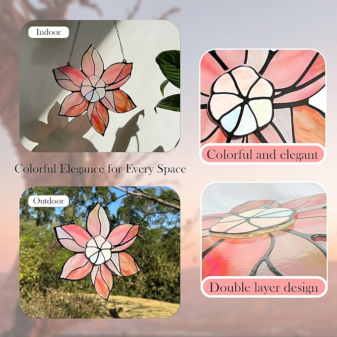 Stained Glass Window Hanging - Double-Layered Tiffany Flowers Suncatchers for Windows Hanging,Floral Sun Catcher for Plant Lovers Mothers Day Anniversary Love Gift