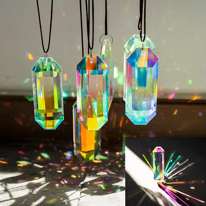 6 Pack 3'' Crystal Sun Catchers, AB Color Hanging Ornaments for Windows Sticks Prism Suncatchers for Garden Home Decor Office Living Room Windows Crystal Rainbow Maker