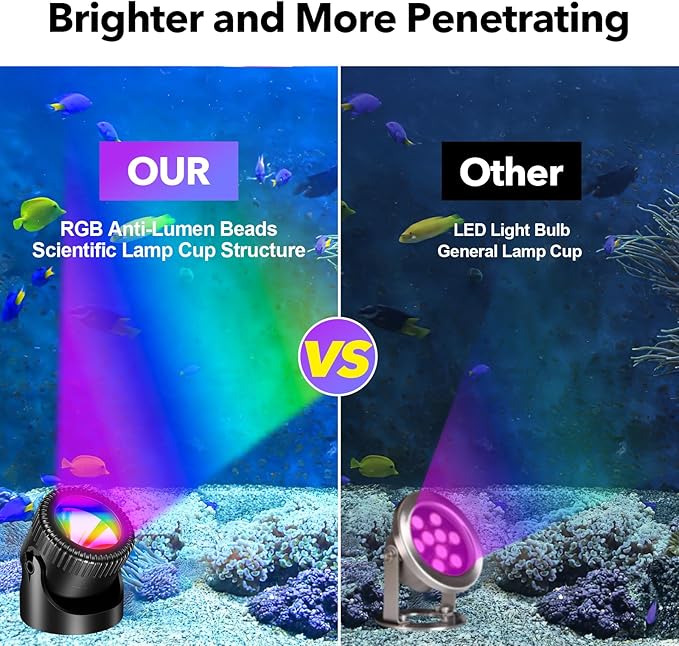 POPOSOAP Solar Pond Lights, RGB LED Pond Lights Waterproof IP68, 2200mAh Battery Underwater Solar Light with Two Modes Options for Pond Fountain Pool Garden Decoration(3 Headlamp)