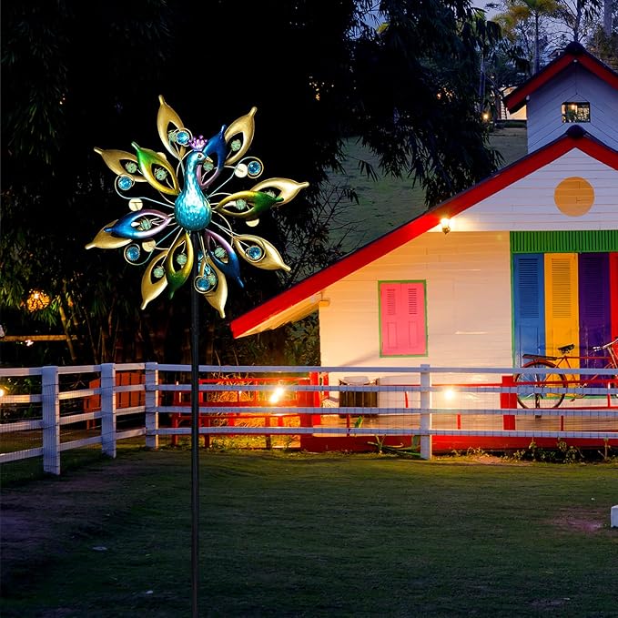 DREAMYSOUL 15.7" D*65”H Metal Peacock Wind Spinners Double Sided Kinetic Wind Sculptures Outdoor Metal Windmill for Garden Yard Decor