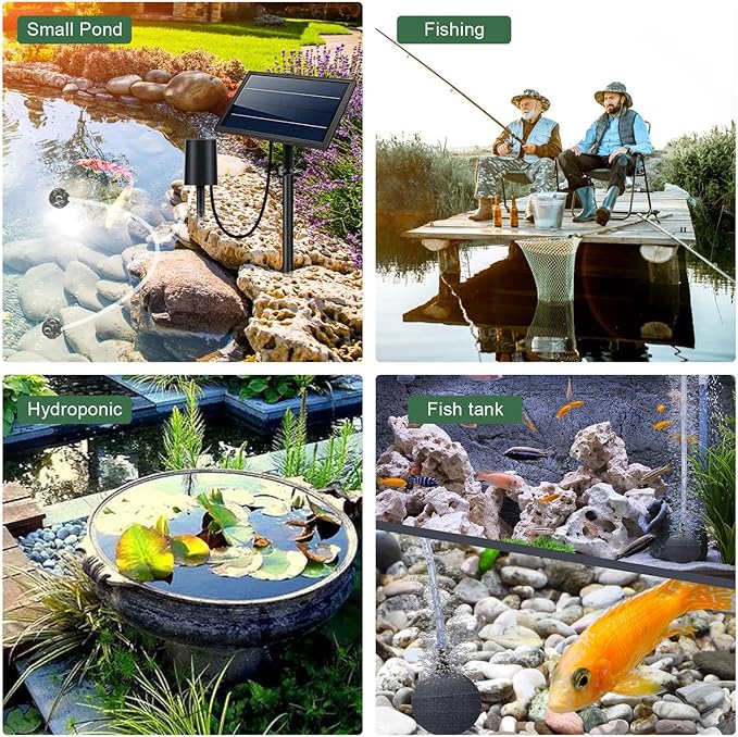 Lewisia 8W Solar Pond Aerator with Built-in 2400mAh Battery Backup, 3 Working Modes, 2 Air Stones, Solar Air Pump for Pond Fish Tank Hydroponics Bubble Oxygenator